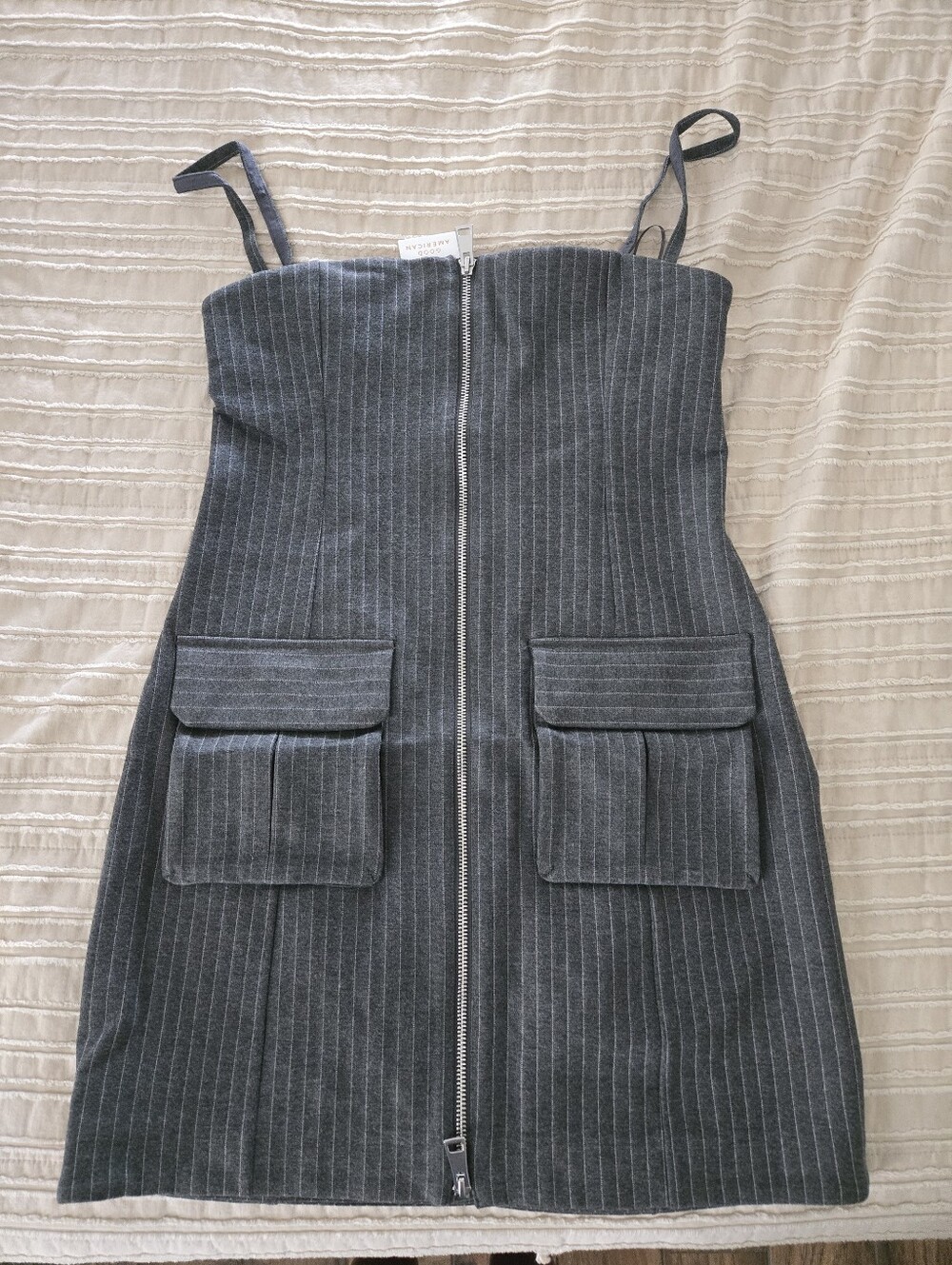 Good American Soft Stretch Ponte Mini Dress | Gray Stripe | Size M - Picture 4 of 11